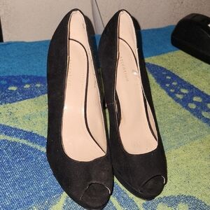 Black Suade Peep-Toe Heels